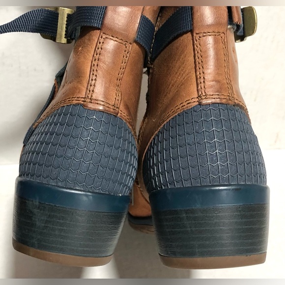 Keen Brown Suede Ankle Booties with Navy Strap Detail - Picture 6 of 11